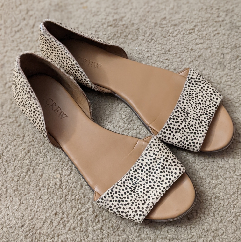 J.Crew Leopard Morgan Peep Toe Leather Upper Flats Size 6.5